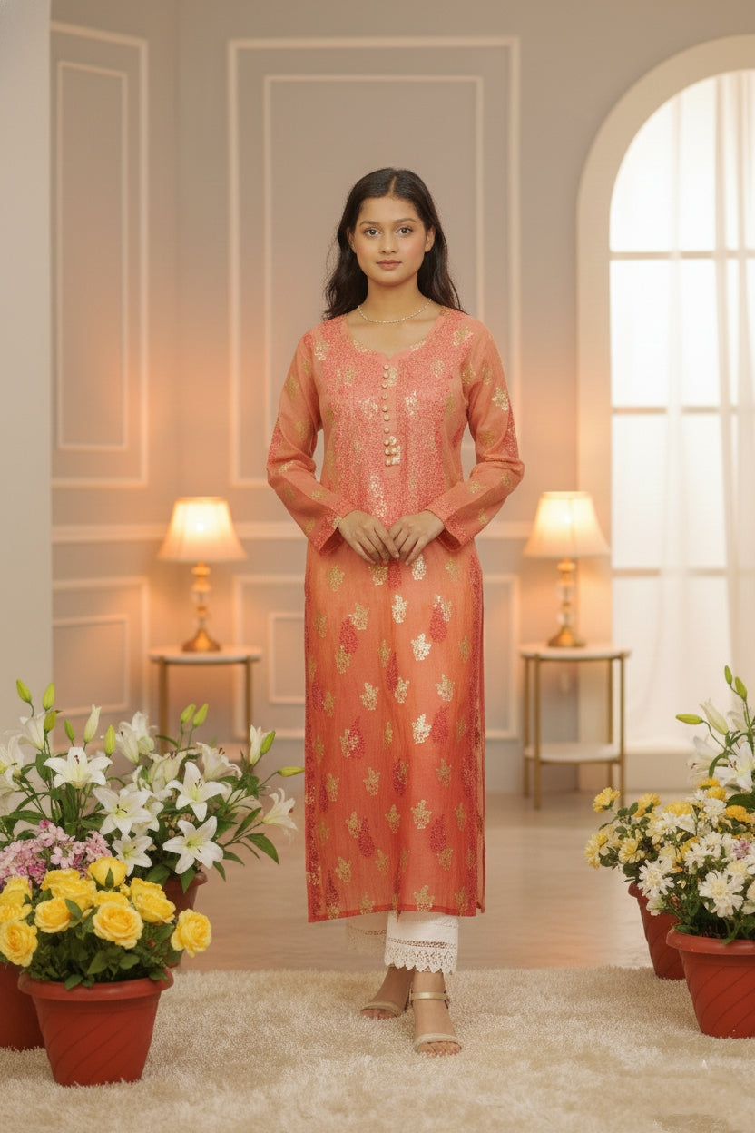 Orange Chikankari Suit