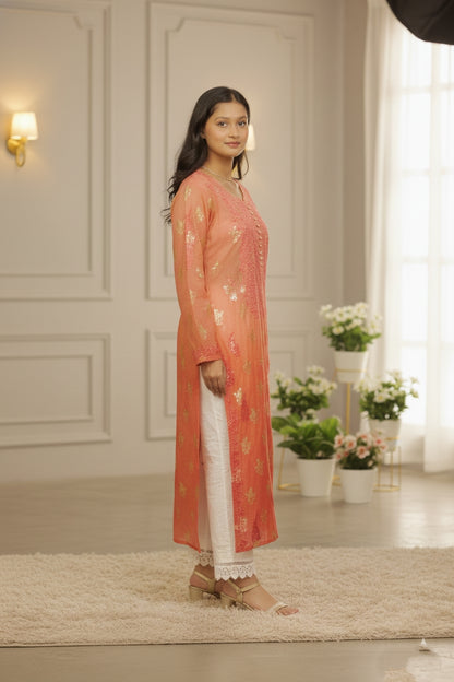 Orange Chikankari Suit
