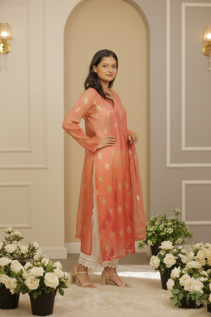 Orange Chikankari Suit