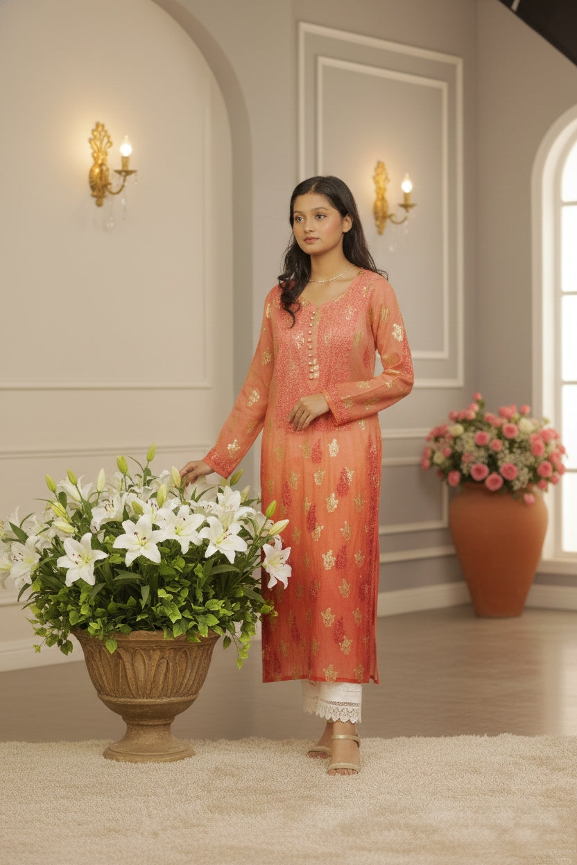 Orange Chikankari Suit