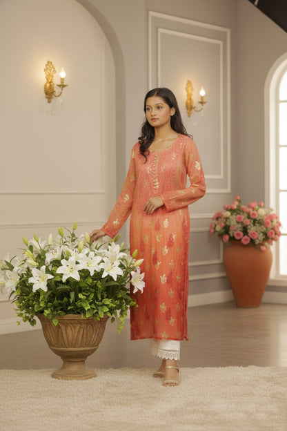 Orange Chikankari Suit