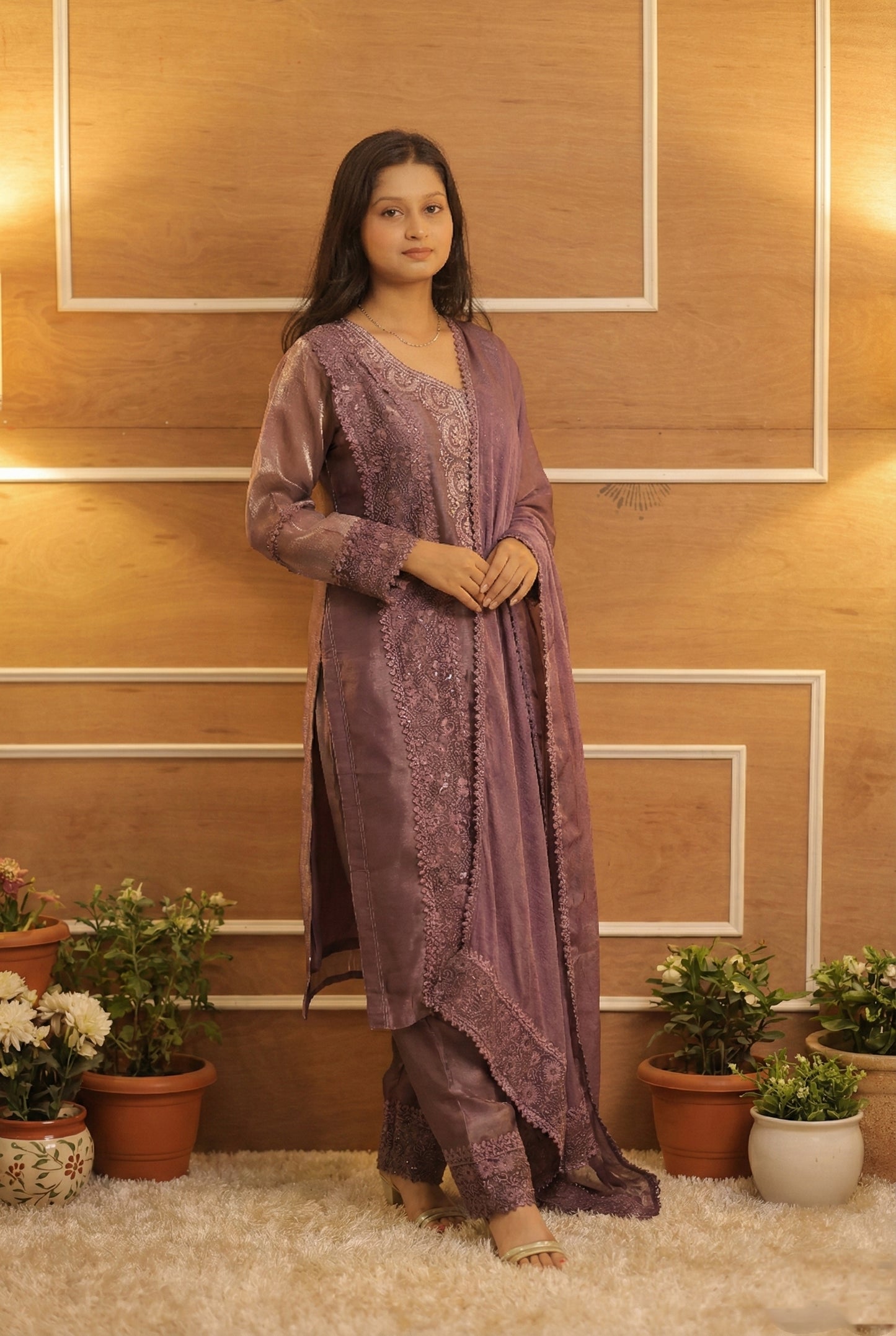 Purple Chikankari Suit with Dupatta