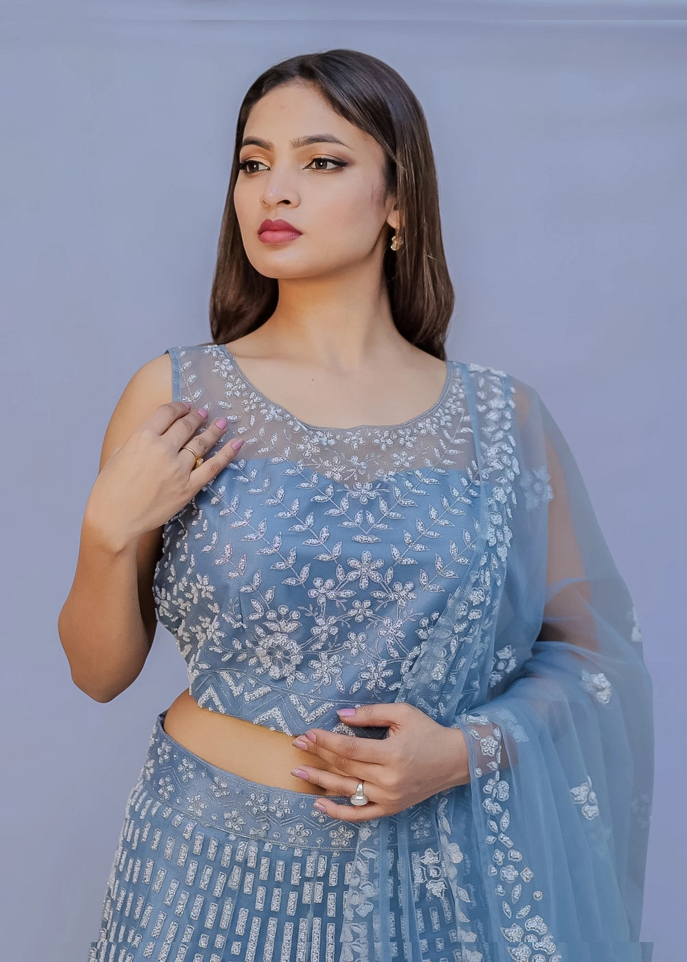 Embroidered sleeveless blouse (choli)