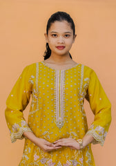 Pastel Yellow Floral Organza Suit