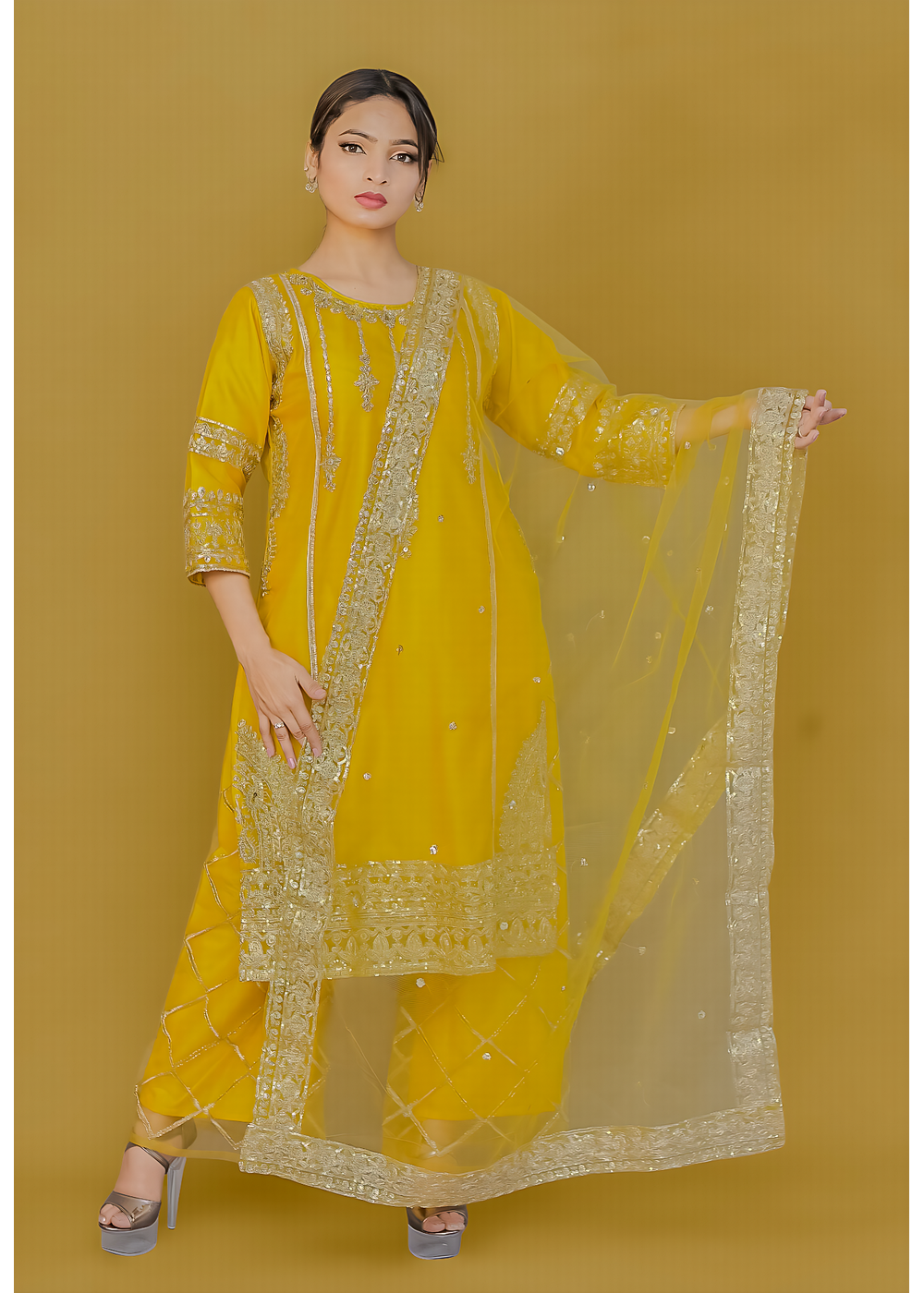 Straight embroidered kameez/kurta