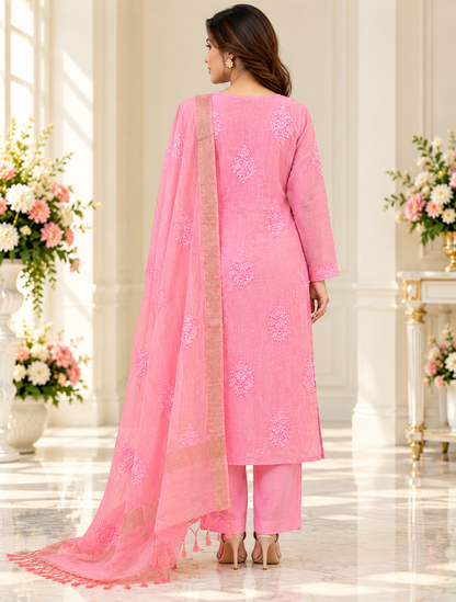 Zahra-e-Noor - Blush Pink Embroidered Pakistani Suit Set