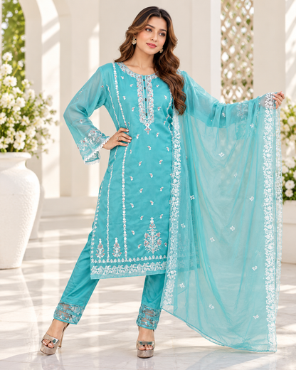 Zahra-E-Noor - Silver Embroidery Pearl Suit