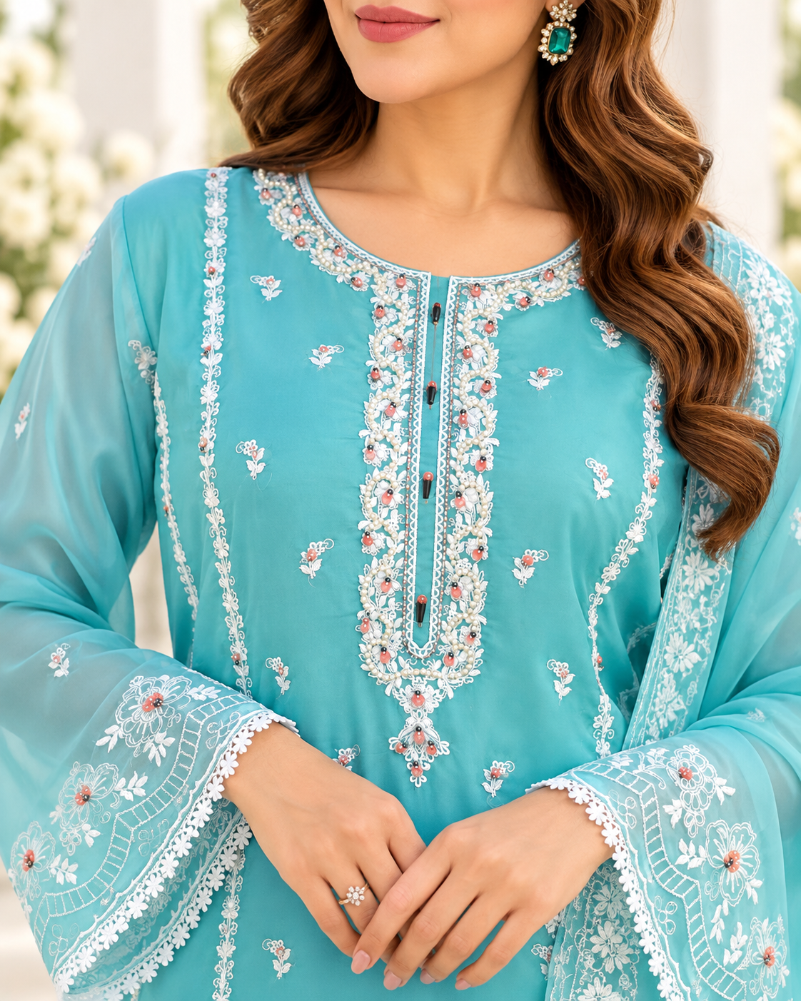 Zahra-E-Noor - Silver Embroidery Pearl Suit