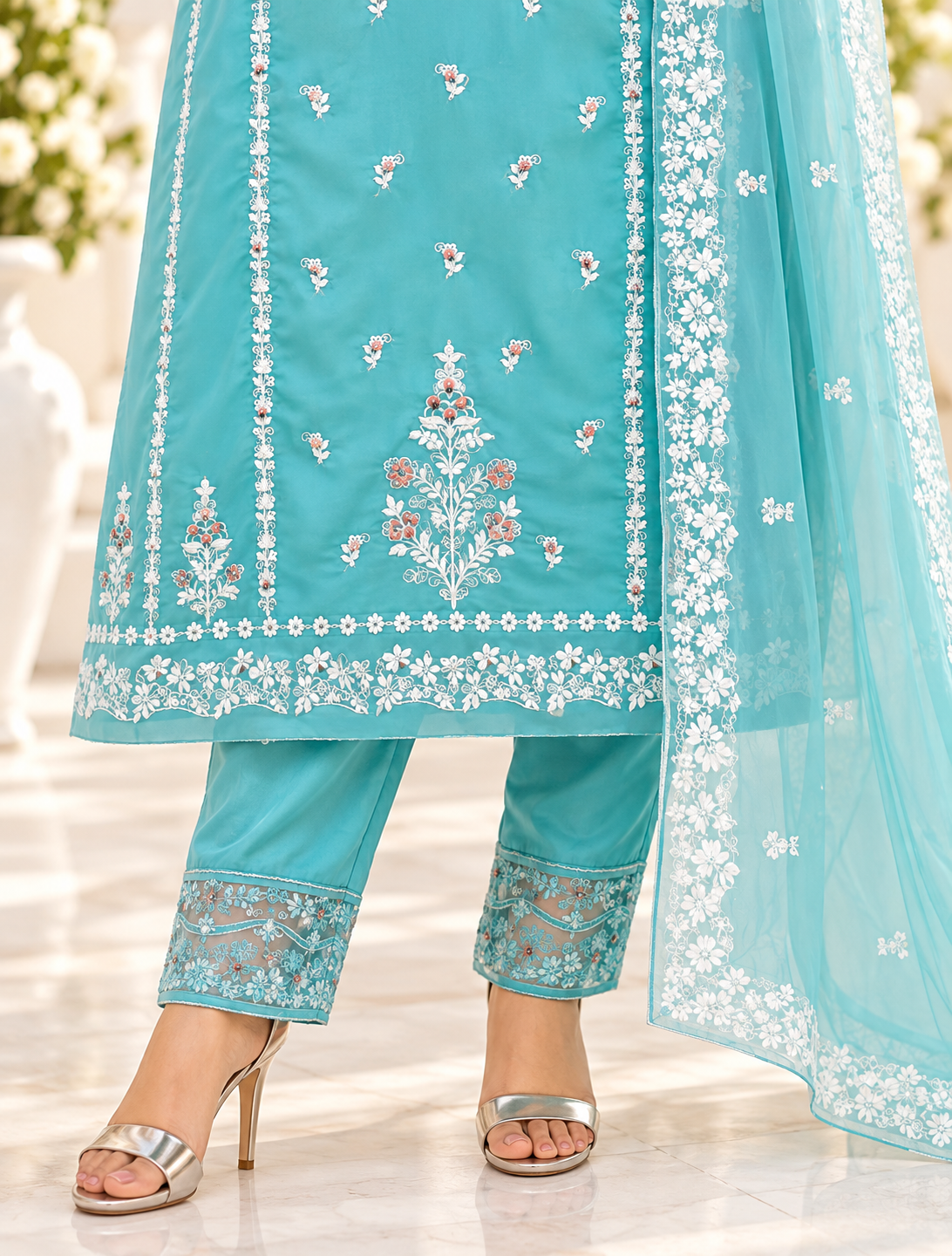 Zahra-E-Noor - Silver Embroidery Pearl Suit