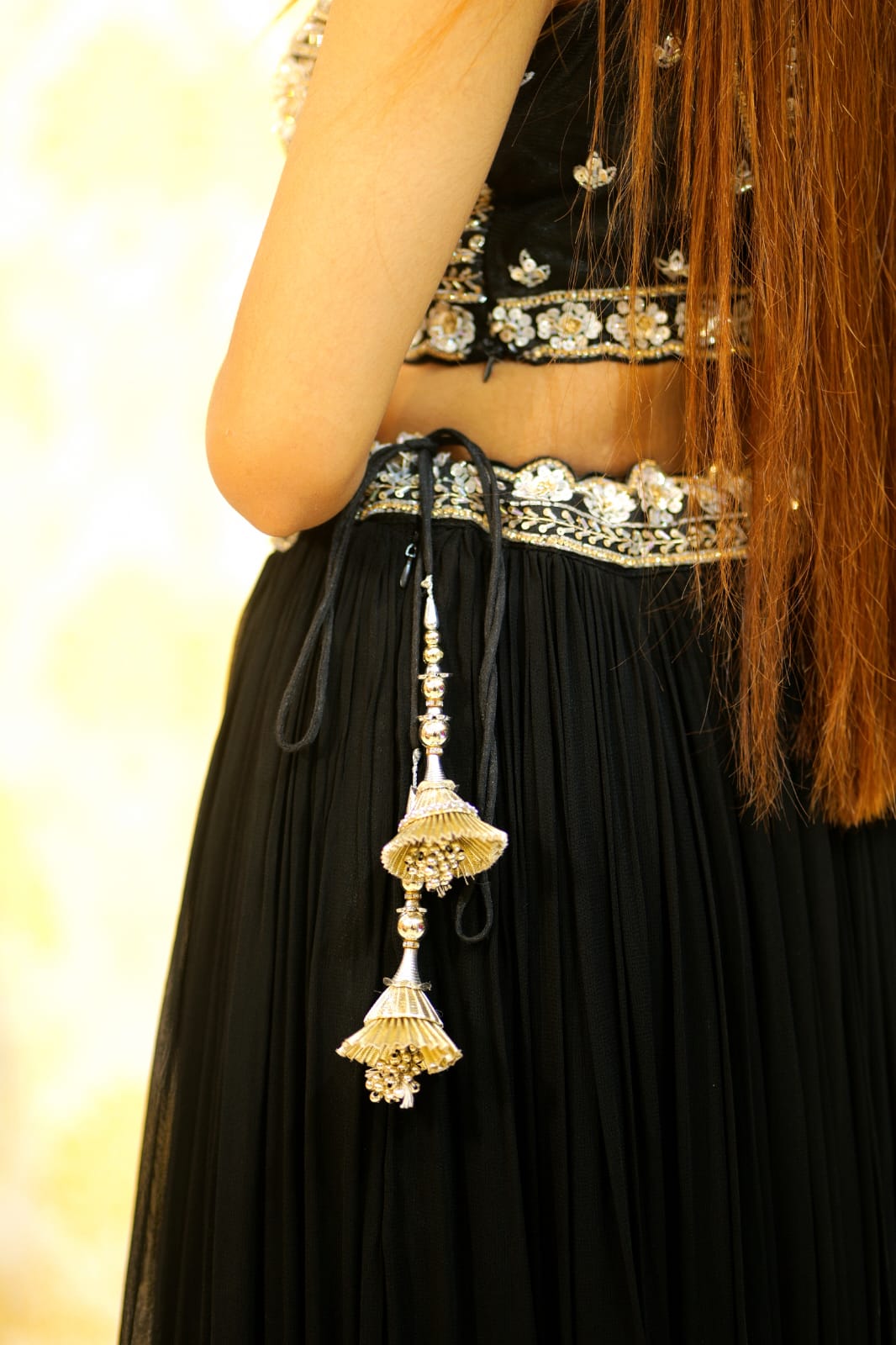 Raqs-e-Noor - Black Embroidered Lehenga Set with Sheer Cape