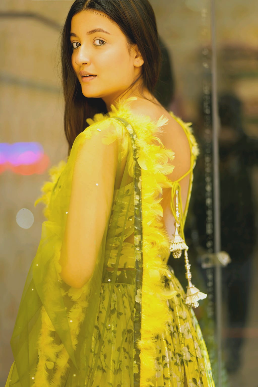 Raqs-e-Noor - Olive Green Floral Printed Lehenga